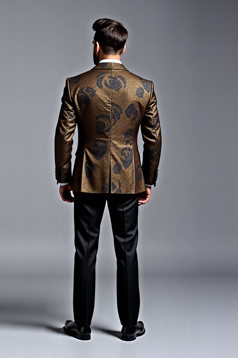 Load image into Gallery viewer, Black Golden Shawl Lapel Printed 3 Pieces Men&#39;s Suits