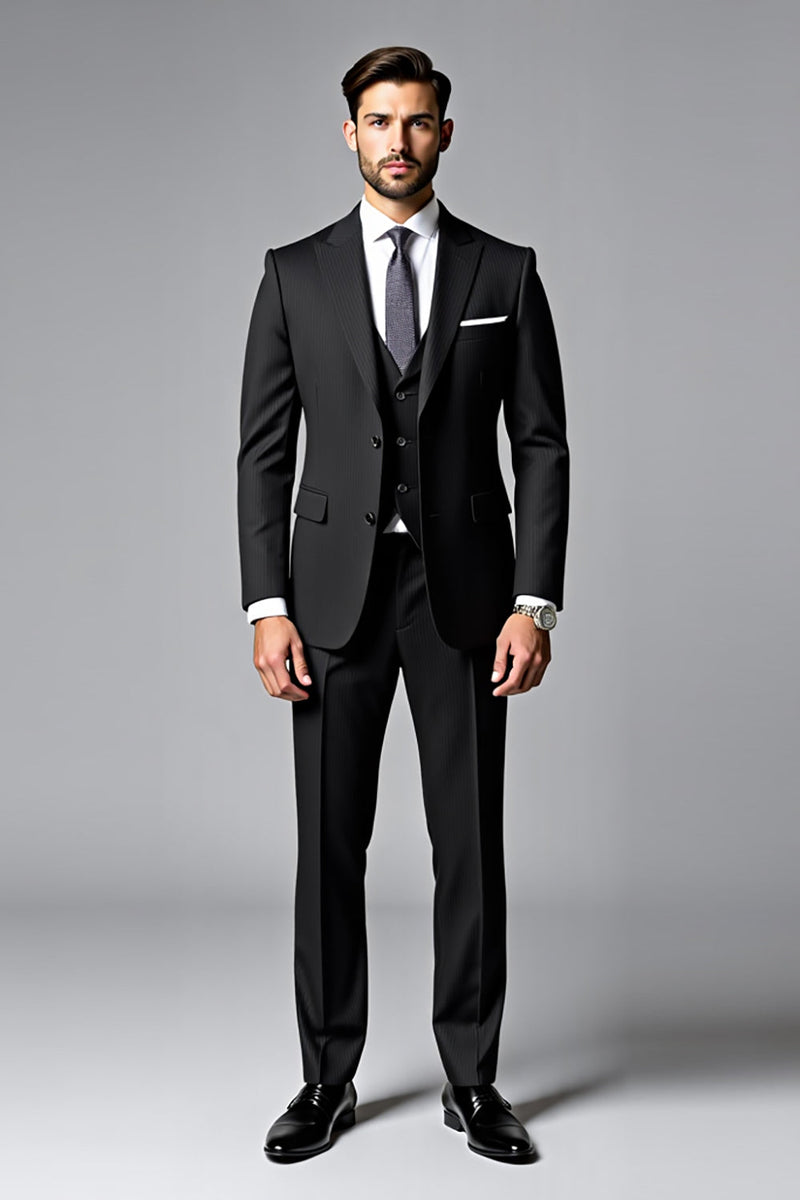 Load image into Gallery viewer, Black 3 Pieces Shawl Lapel Single Breasted Slim Fit Men&#39;s Suits
