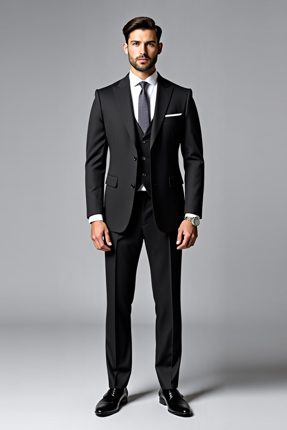 Black 3 Pieces Shawl Lapel Single Breasted Slim Fit Men's Suits