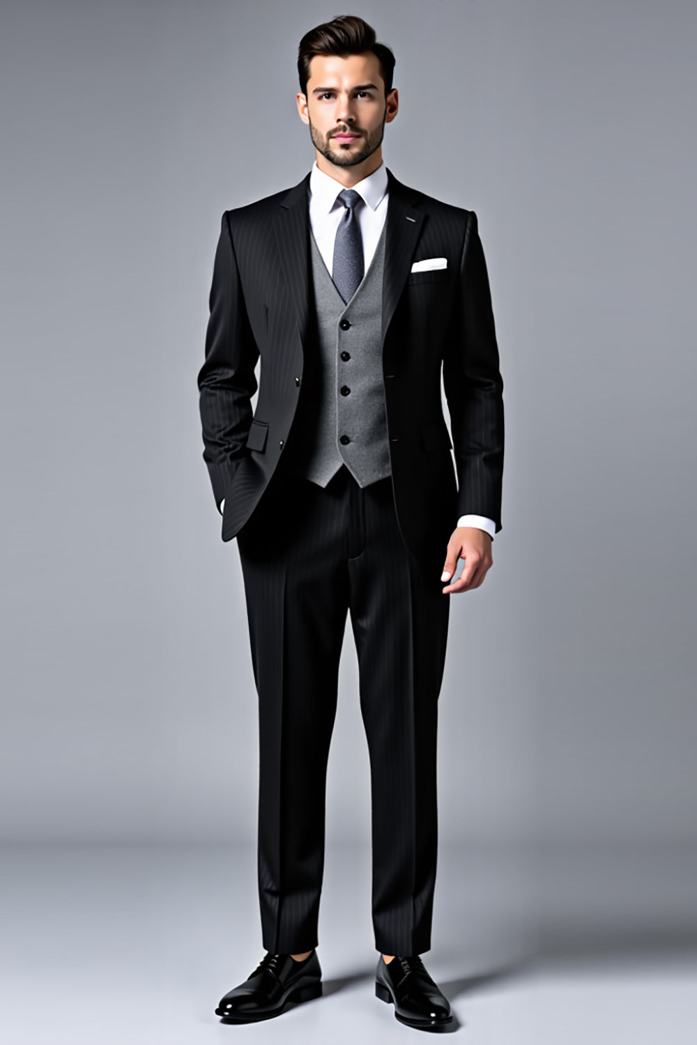 Black Notched Lapel 3 Pieces Stripe Men's Prom Suits