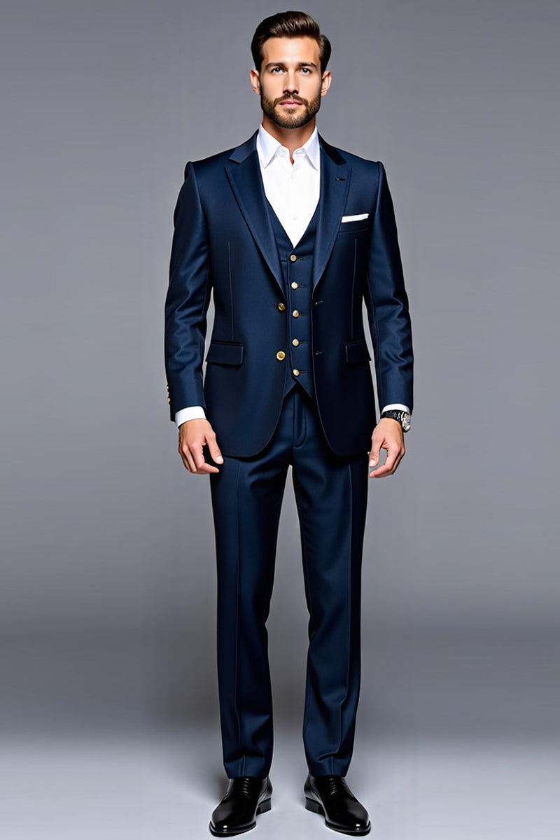Load image into Gallery viewer, Dark Blue Notched Lapel 3 Pieces Men&#39;s Party Suits