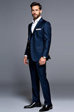 Dark Blue Notched Lapel 3 Pieces Men's Party Suits