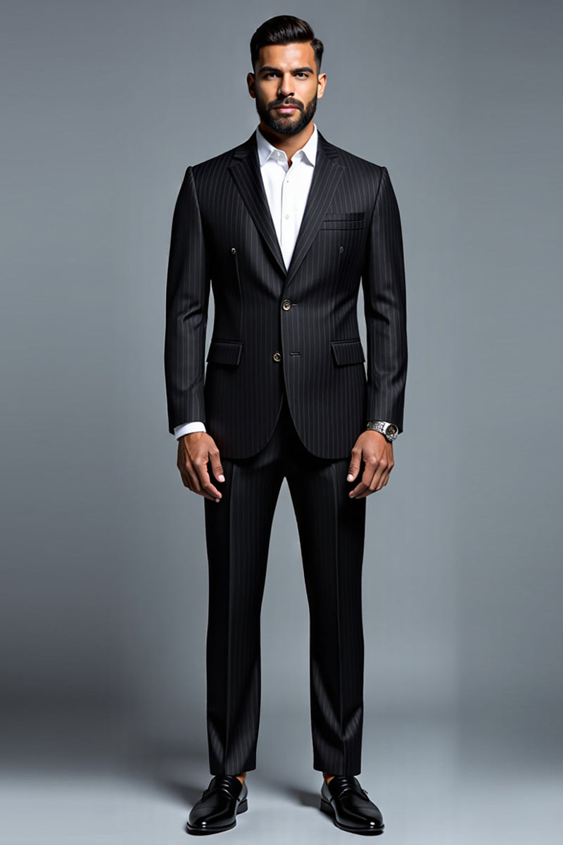 Load image into Gallery viewer, Black Notched Lapel Stripe 2 Piece Men&#39;s Party Suits