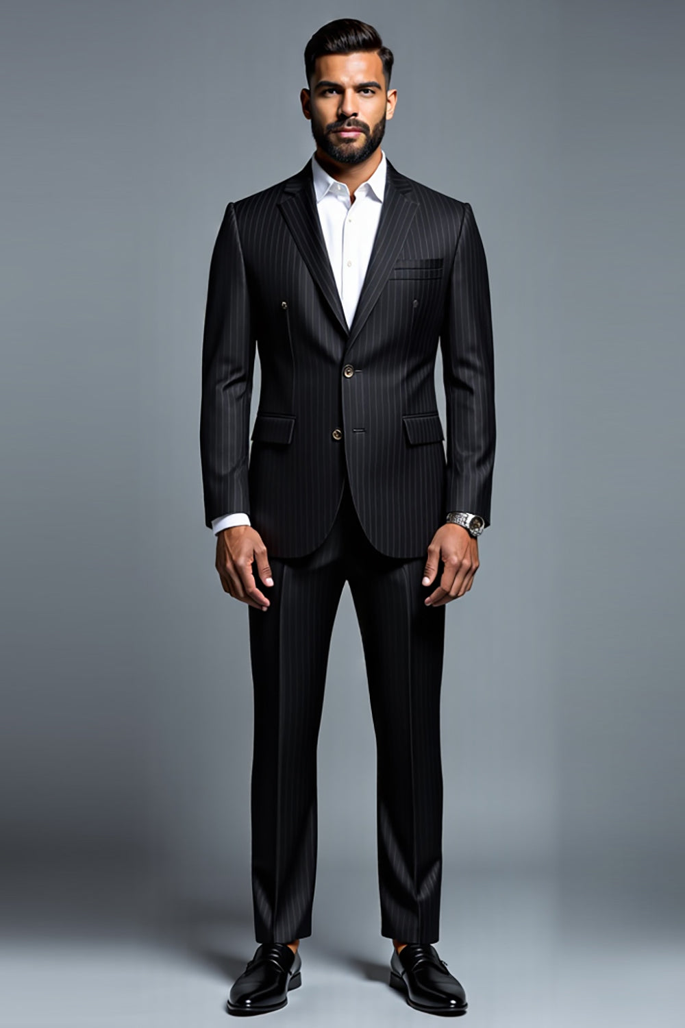 Black Notched Lapel Stripe 2 Piece Men's Party Suits