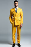 Men's Yellow Double Breasted 2 Pieces Notched lapel Prom Suits