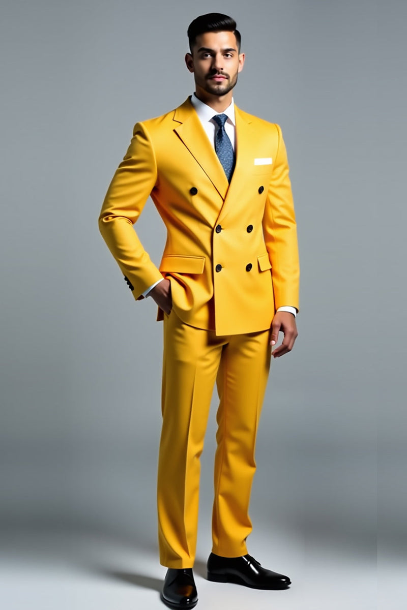 Load image into Gallery viewer, Men&#39;s Yellow Double Breasted 2 Pieces Notched lapel Prom Suits
