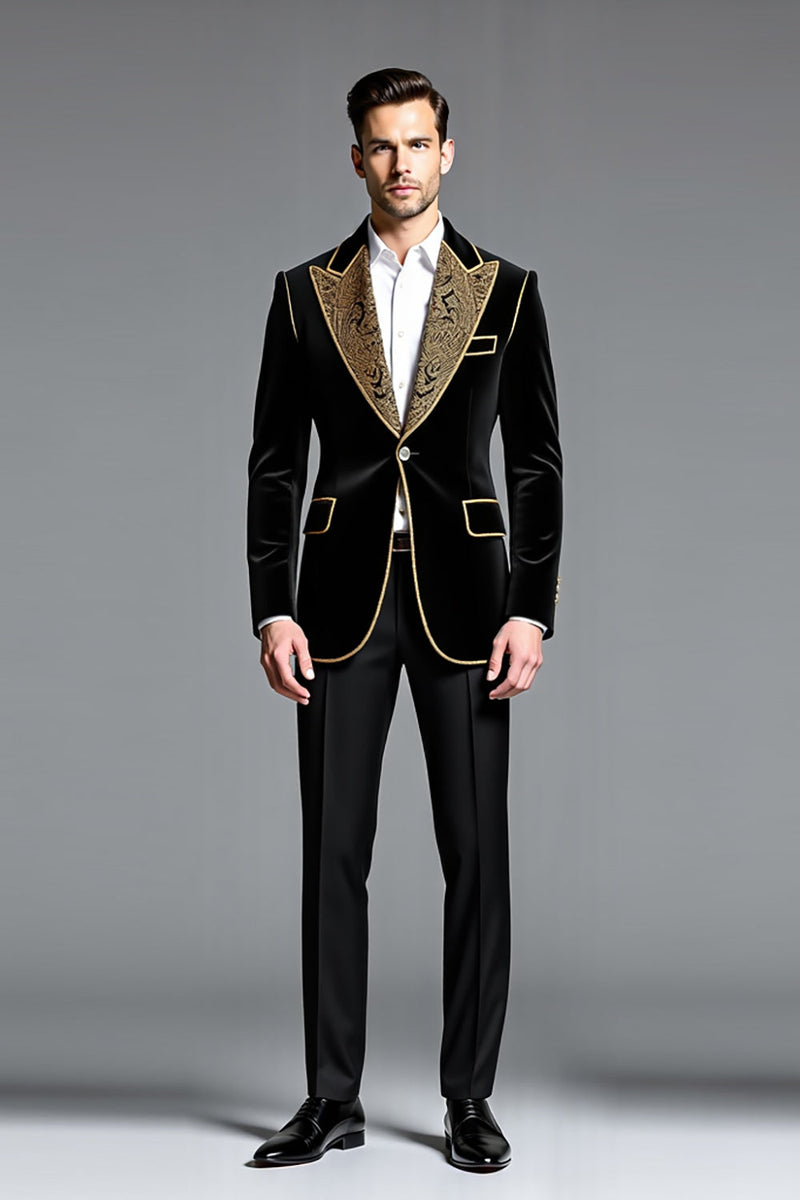 Load image into Gallery viewer, Black Single Breasted 2 Pieces Peak lapel Men&#39;s Prom Suits