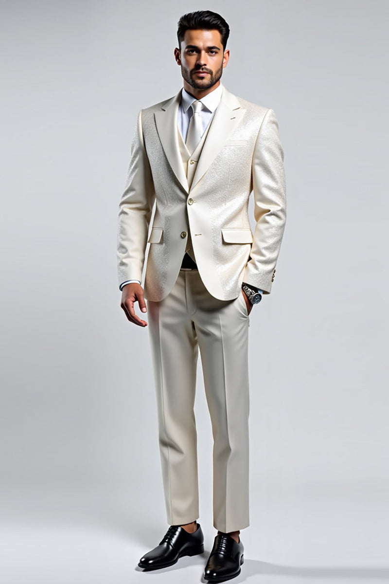 Load image into Gallery viewer, Men&#39;s Ivory Double Breasted 3 Pieces Peak lapel Prom Suits