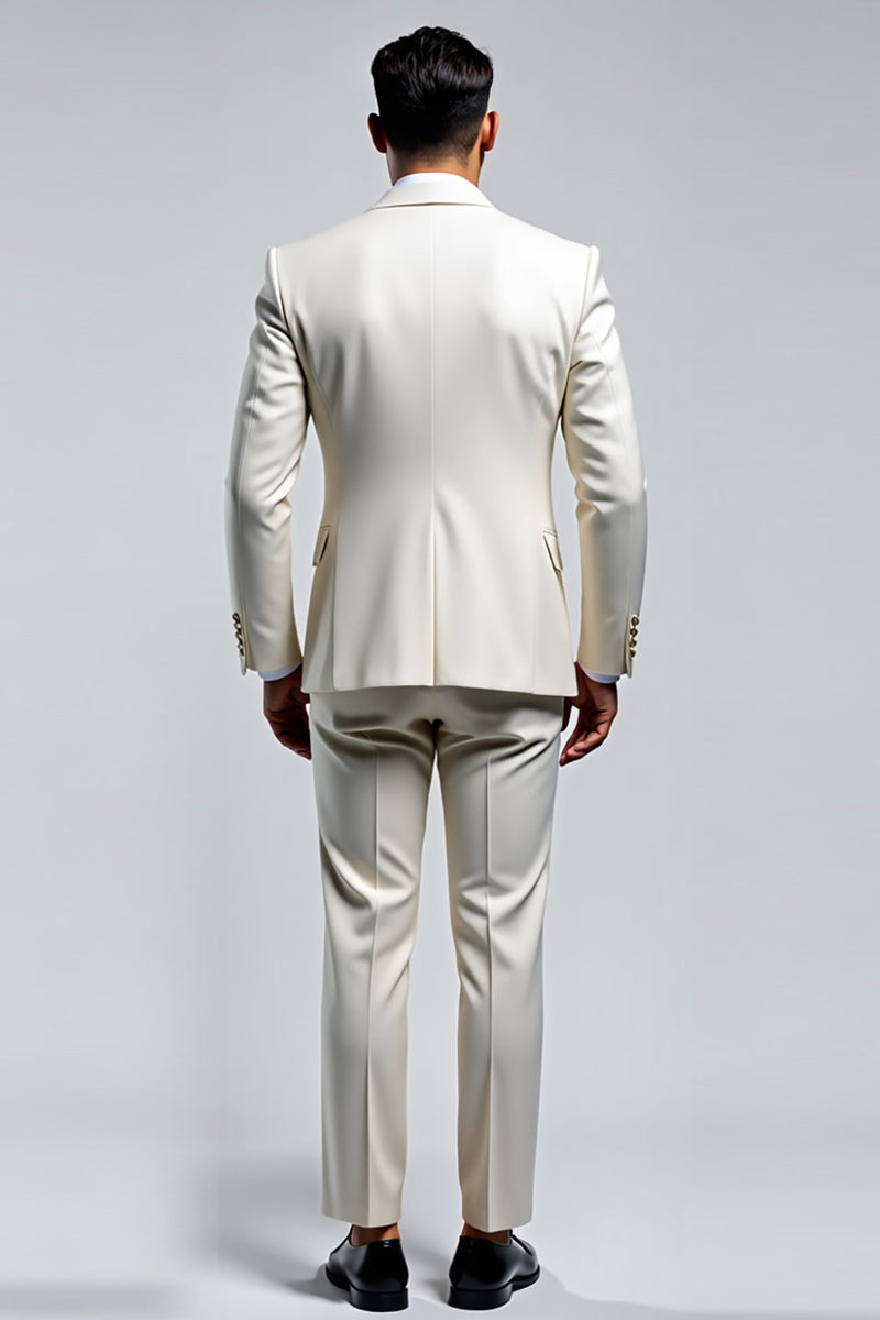 Load image into Gallery viewer, Men&#39;s Ivory Double Breasted 3 Pieces Peak lapel Prom Suits