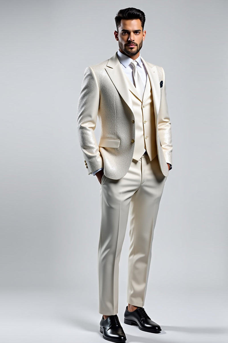Load image into Gallery viewer, Men&#39;s Ivory Double Breasted 3 Pieces Peak lapel Prom Suits