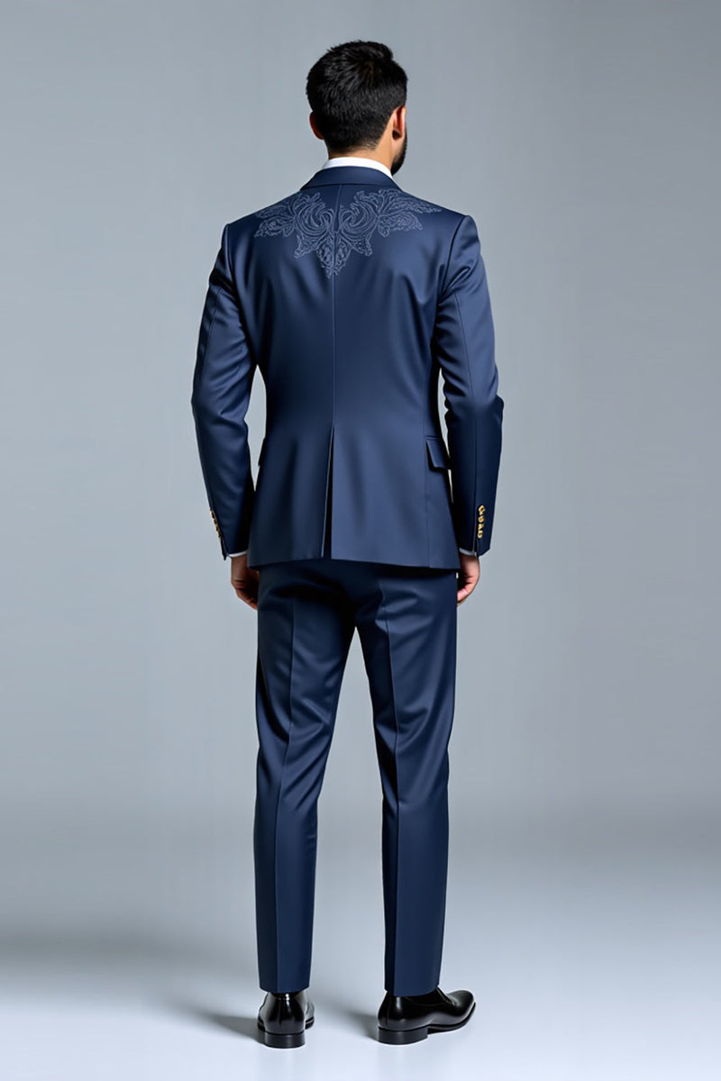 Load image into Gallery viewer, Dark Blue Double Breasted 3 Pieces Notched lapel Men&#39;s Prom Suits