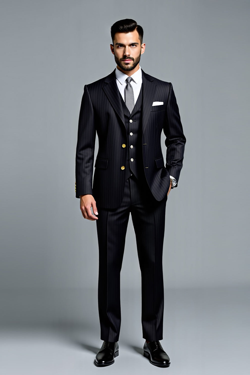Black 3 Pieces Notched lapel Men's Suits