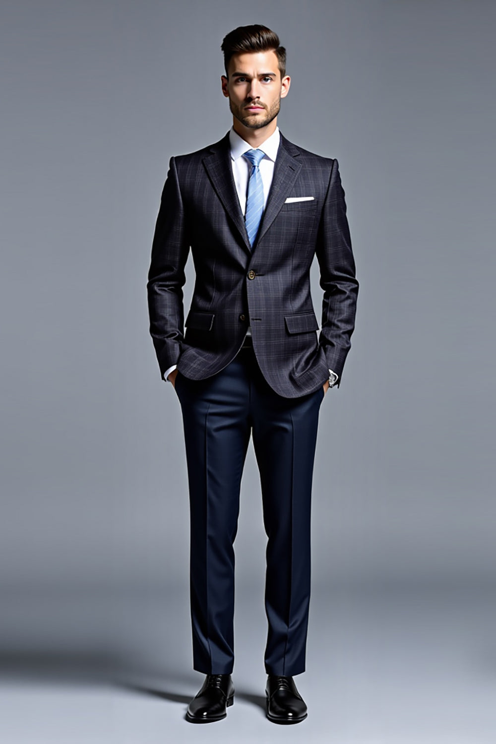 Double Breasted 2 Pieces Black Notched lapel Men's Suits