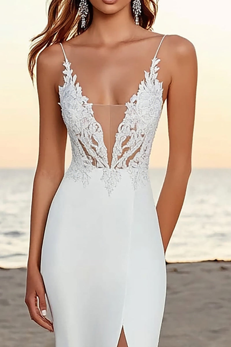 Load image into Gallery viewer, Ivory Mermaid Spaghetti Straps Lace Long Wedding Dress