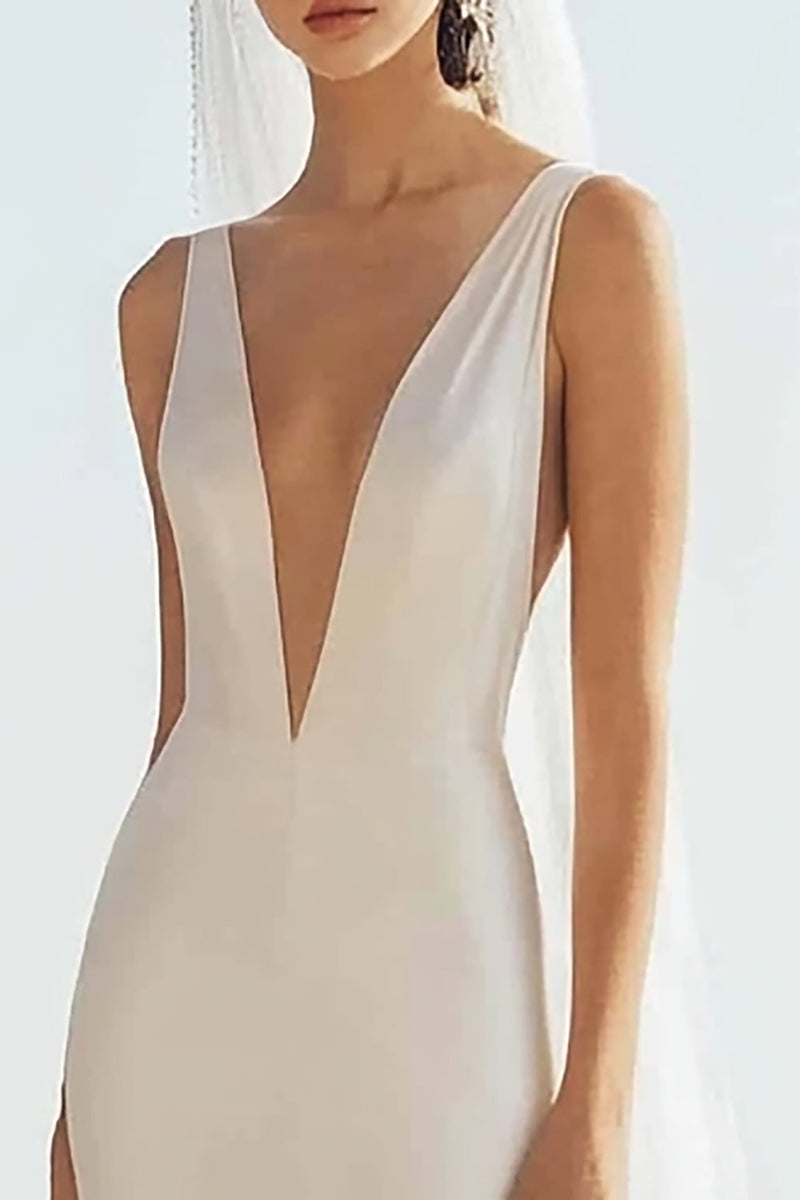 Load image into Gallery viewer, Simple Mermaid Ivory Spaghetti Straps Long Wedding Dress