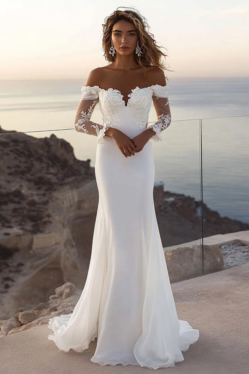 Load image into Gallery viewer, Mermaid Off The Shoulder Ivory Lace Long Wedding Dress