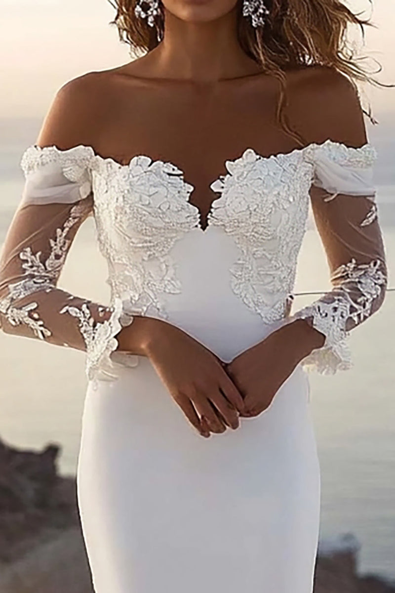 Load image into Gallery viewer, Mermaid Off The Shoulder Ivory Lace Long Wedding Dress