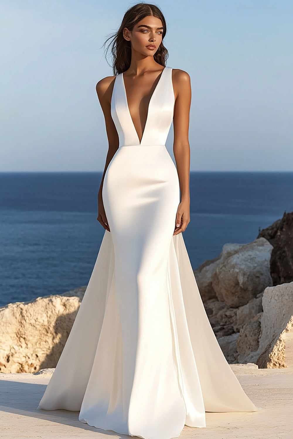 Simple Mermaid Spaghetti Straps Ivory Long Wedding Dress