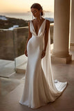 Mermaid Spaghetti Straps Ivory Satin Long Wedding Dress