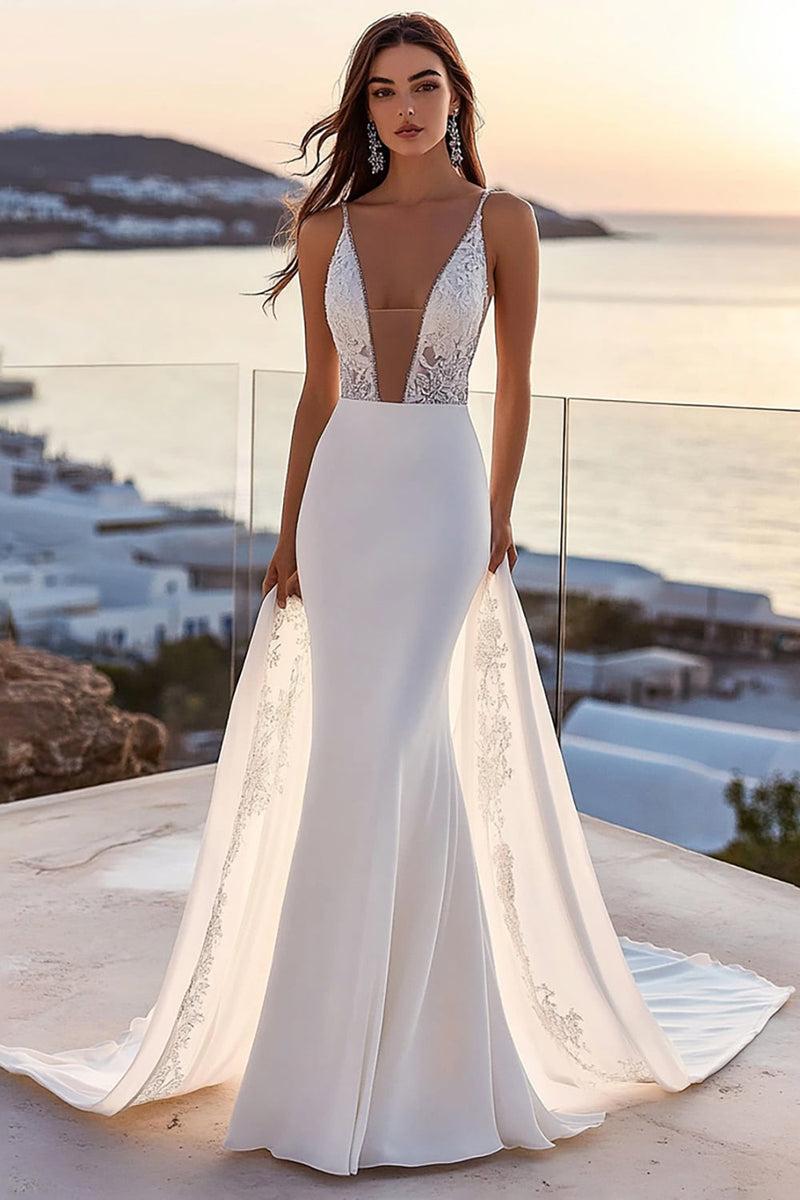 Load image into Gallery viewer, Mermaid Lace Spaghetti Straps Ivory Wedding Dress