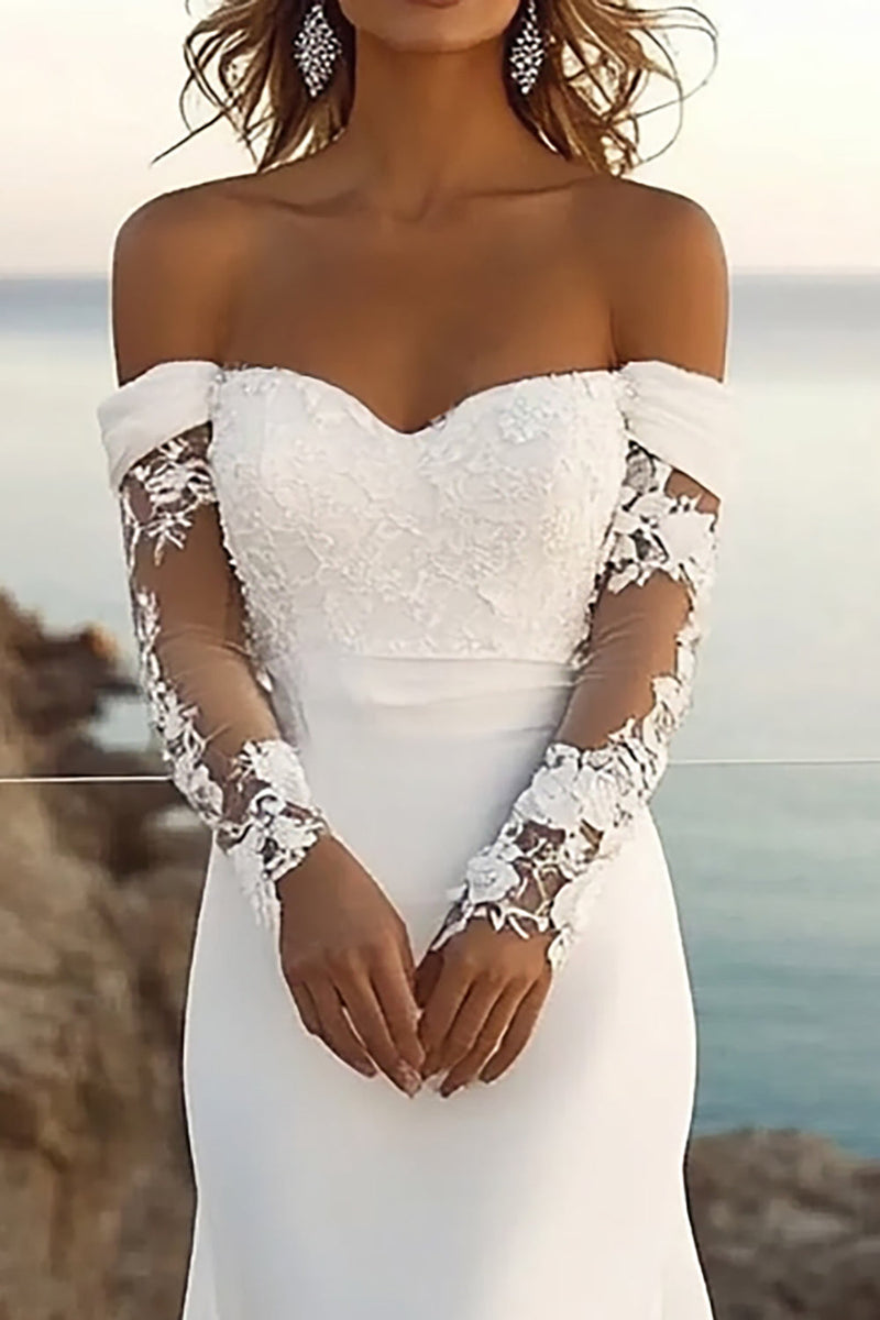 Load image into Gallery viewer, Ivory Off The Shoulder Lace Mermaid Wedding Dress