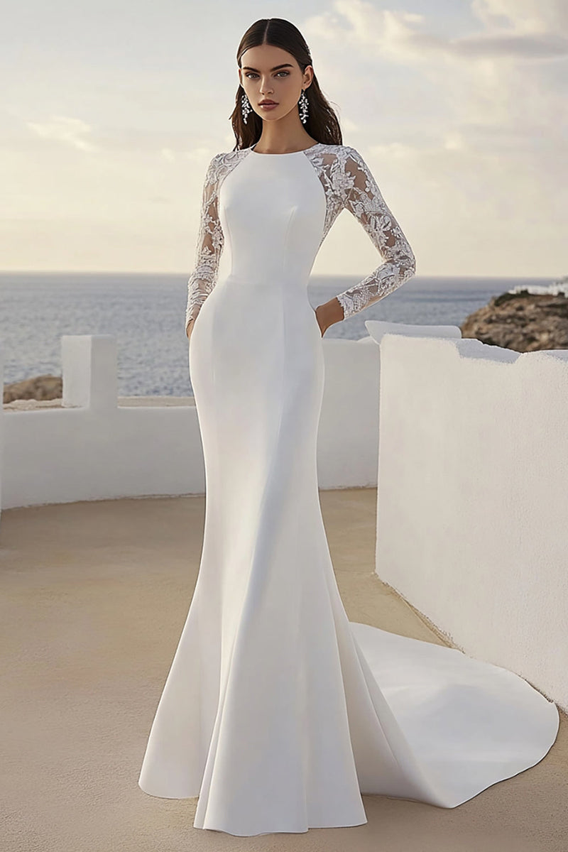 Load image into Gallery viewer, Ivory Mermaid Lace Wedding Dress With Long Sleeves