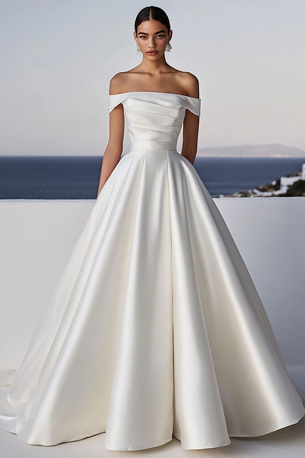 Ivory Off The Shoulder A Line Satin Wedding Dress