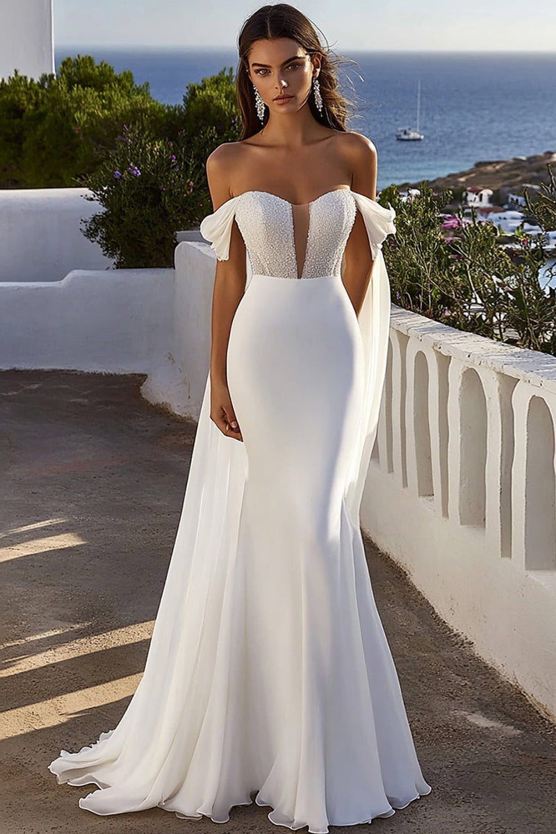 Load image into Gallery viewer, Mermaid Ivory Off The Shoulder Long Wedding Dress