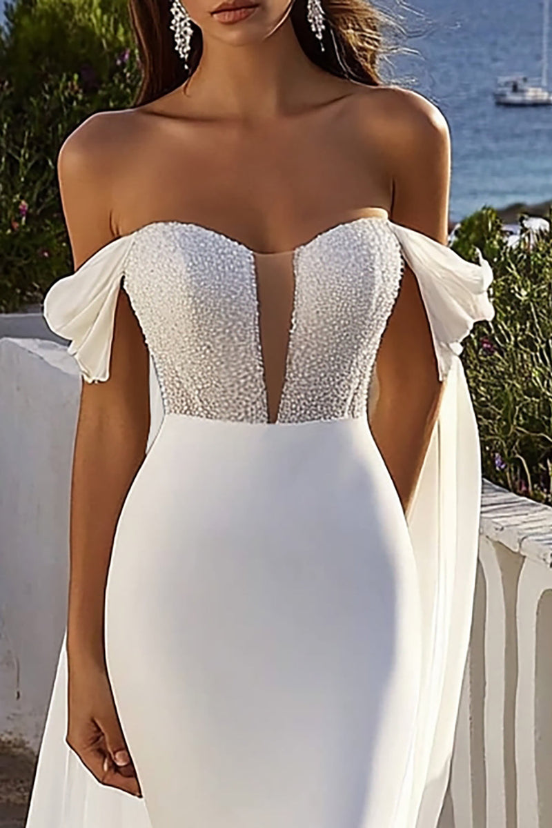Load image into Gallery viewer, Mermaid Ivory Off The Shoulder Long Wedding Dress
