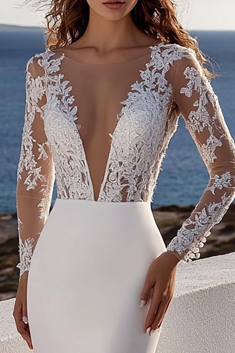 Load image into Gallery viewer, Lace Mermaid Ivory Wedding Dress With Long Sleeves