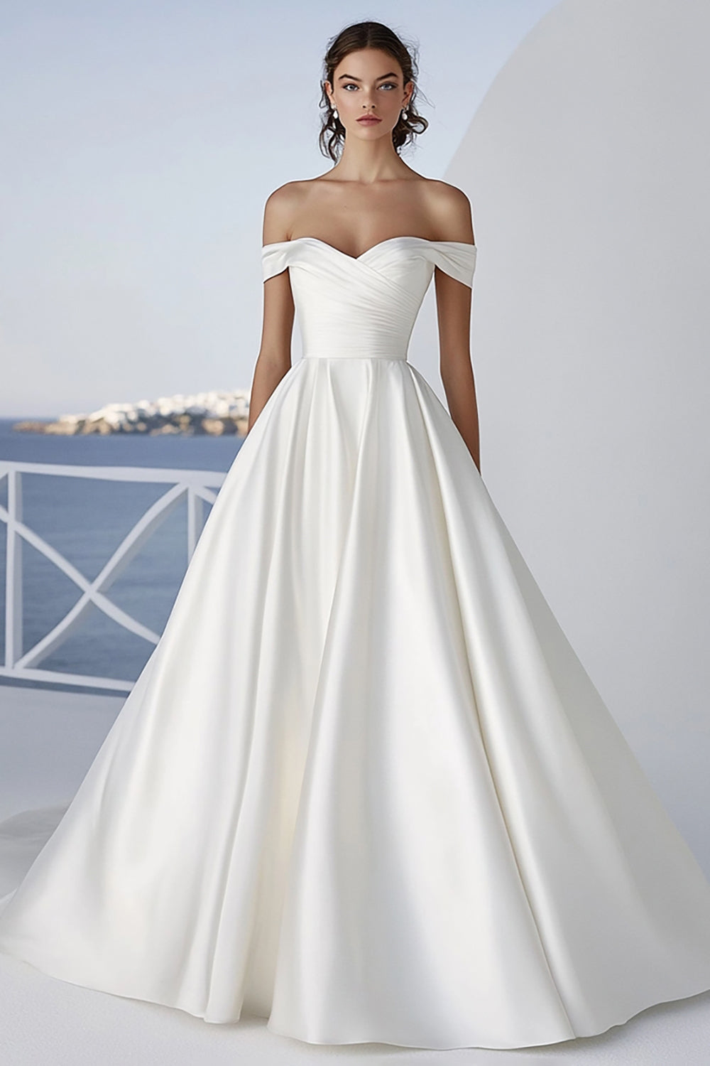 Timeless Ivory Off the Shoulder Satin Wedding Dress