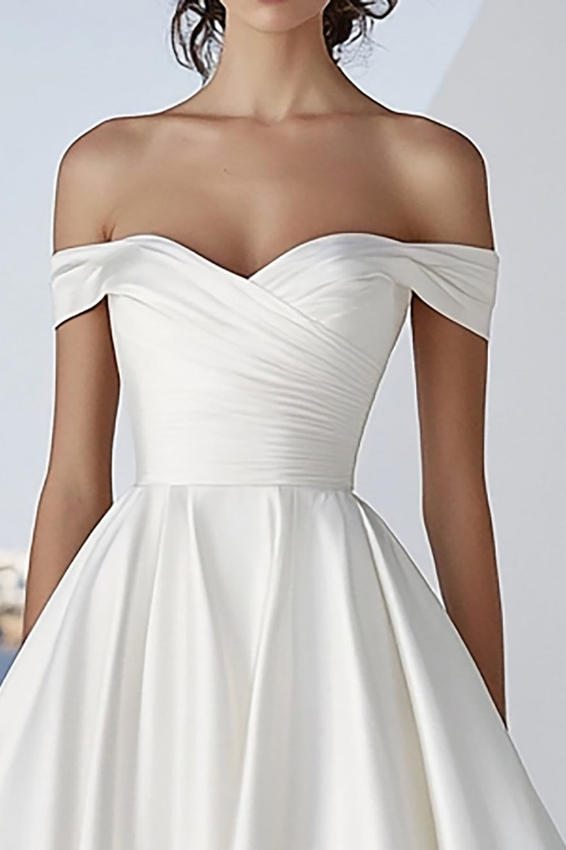 Load image into Gallery viewer, Timeless Ivory Off the Shoulder Satin Wedding Dress