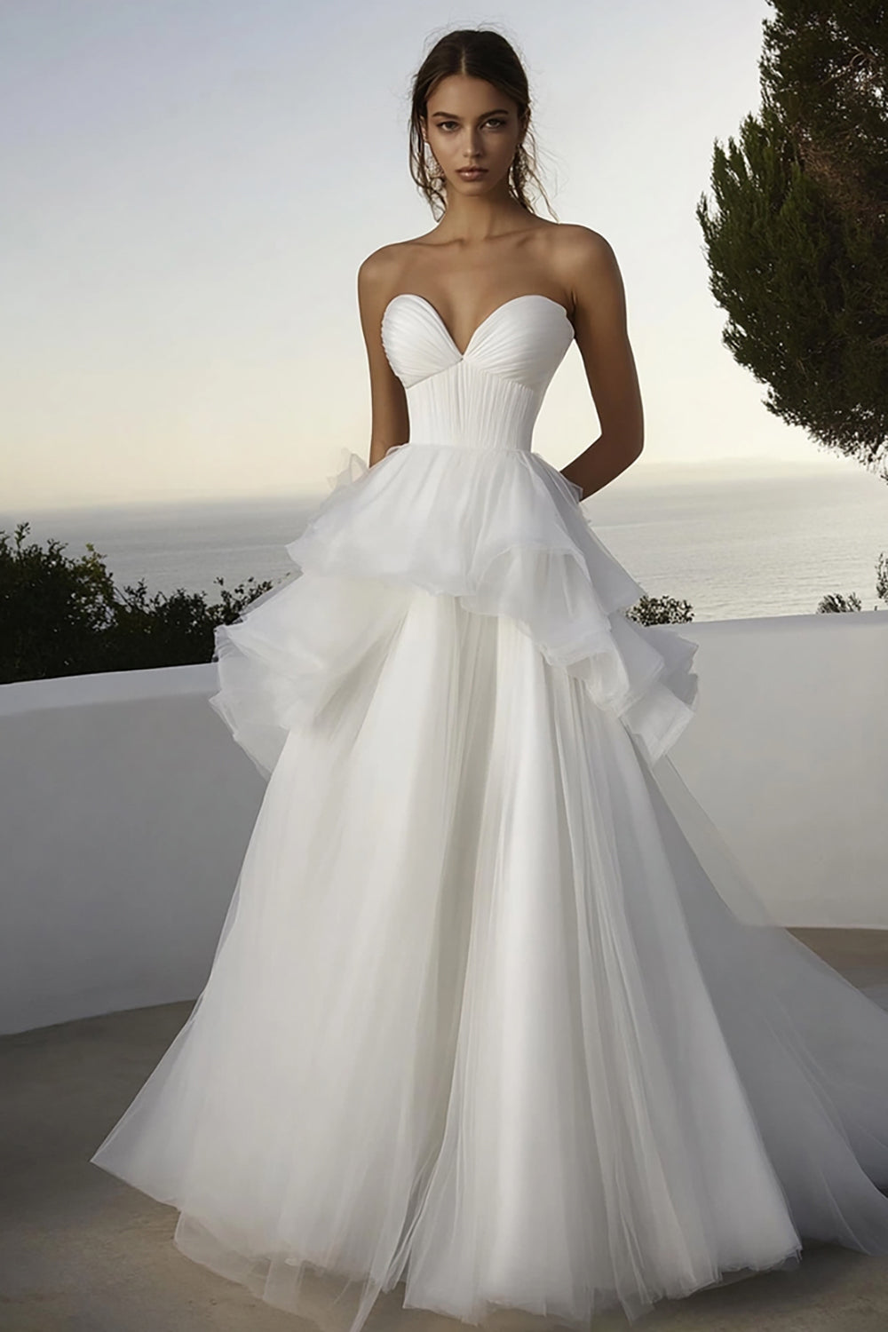 Ivory Sweetheart Ruffled Tulle Wedding Dress