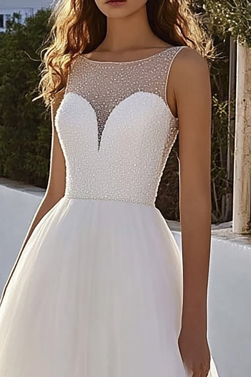 Load image into Gallery viewer, Glitter Ivory A Line Illusion Tulle Wedding Dress