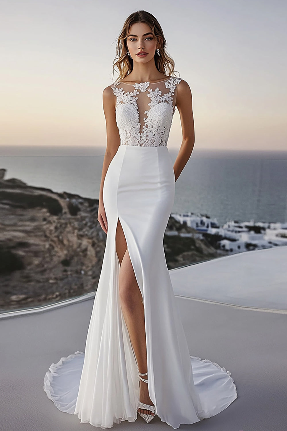Ivory Lace Mermaid Wedding Dress With Slit
