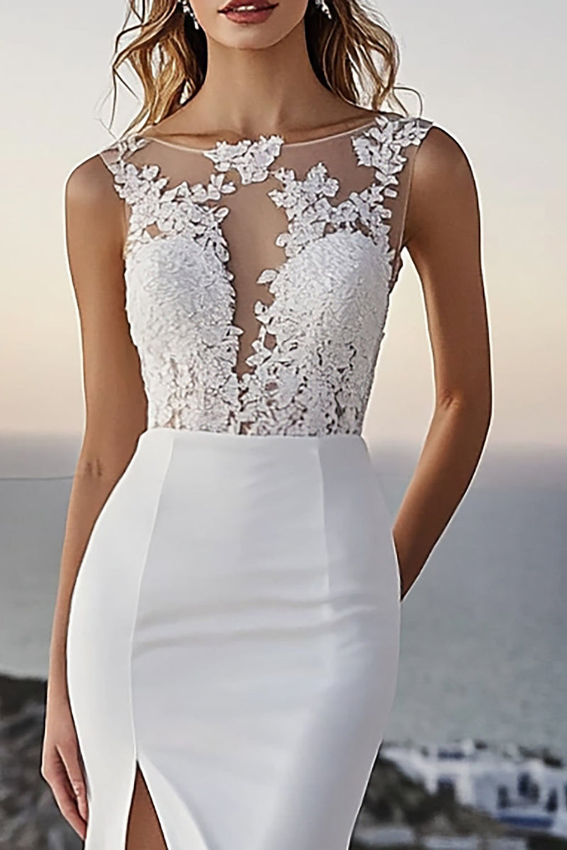 Load image into Gallery viewer, Ivory Lace Mermaid Wedding Dress With Slit