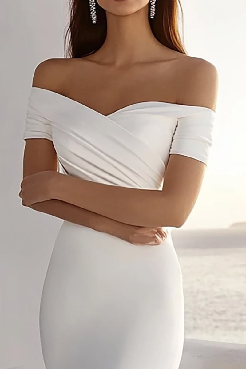 Load image into Gallery viewer, Ivory Mermaid Off The Shoulder Ruched Chiffon Long Bridal Dress