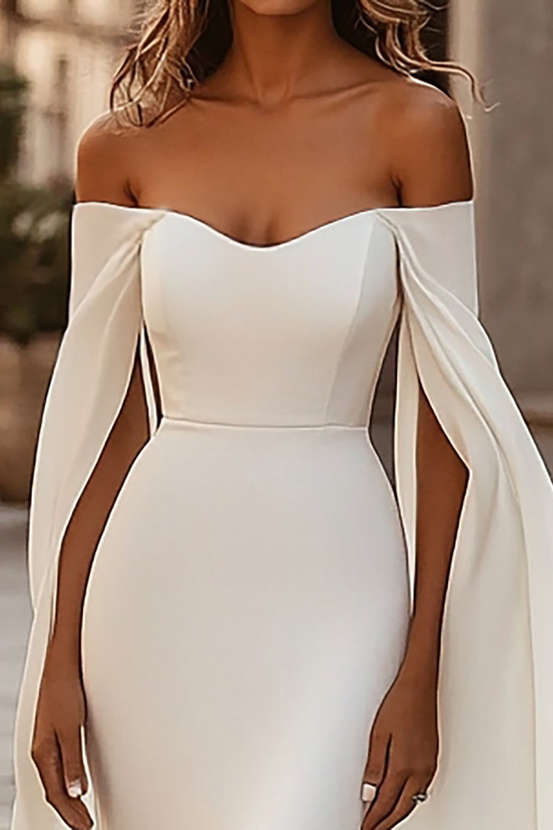 Load image into Gallery viewer, Ivory Off the Shoulder Mermaid Wedding Dress with Cape Sleeves