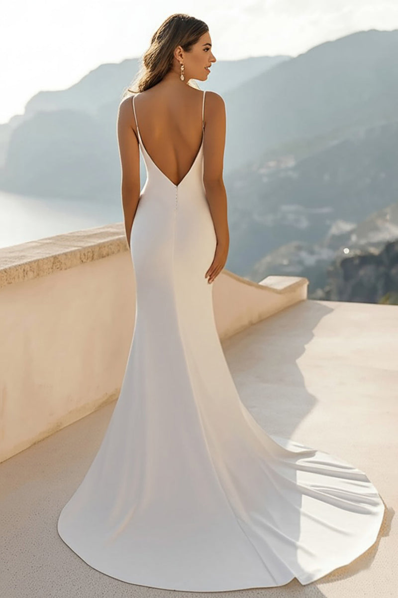 Load image into Gallery viewer, Ivory Satin Spaghetti Straps Mermaid Wedding Dress