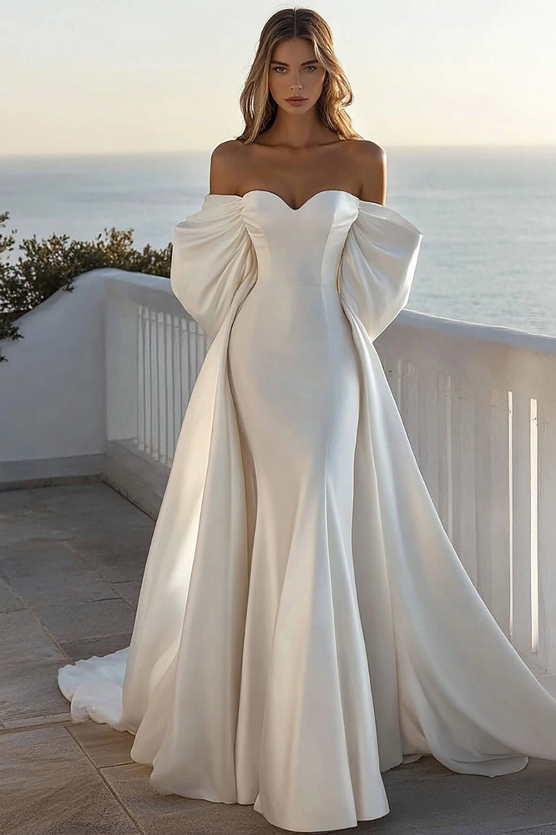 Load image into Gallery viewer, Mermaid Strapless Ivoy Off the Shoulder Satin Wedding Dress