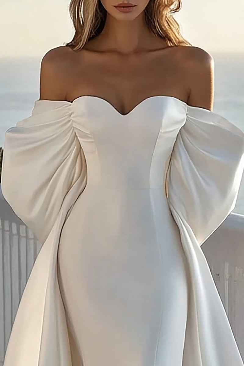 Load image into Gallery viewer, Mermaid Strapless Ivoy Off the Shoulder Satin Wedding Dress