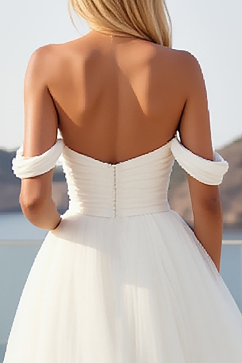 Load image into Gallery viewer, Tulle A Line Ivory Off The Shoulder Wedding Dress