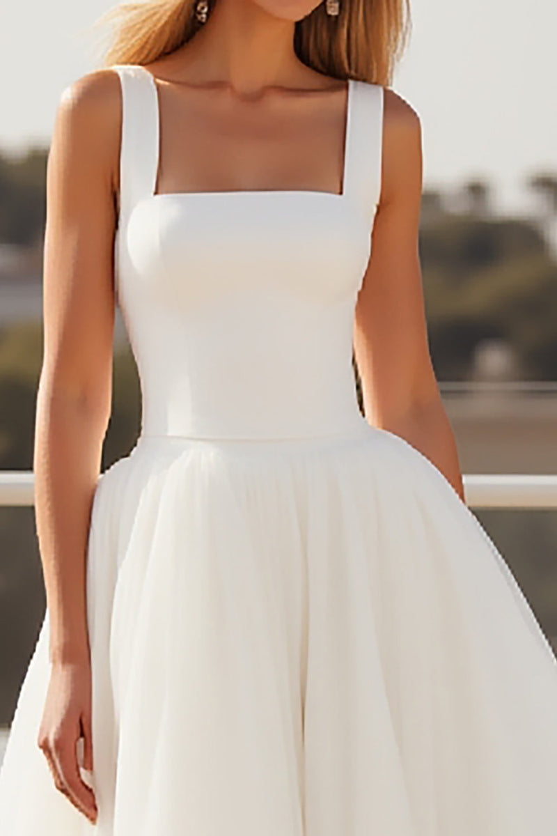 Load image into Gallery viewer, Ivory Spaghetti Straps A Line Crepe Tulle Wedding Dress