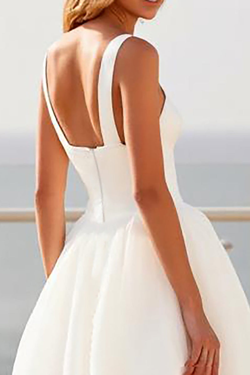 Load image into Gallery viewer, Ivory Spaghetti Straps A Line Crepe Tulle Wedding Dress