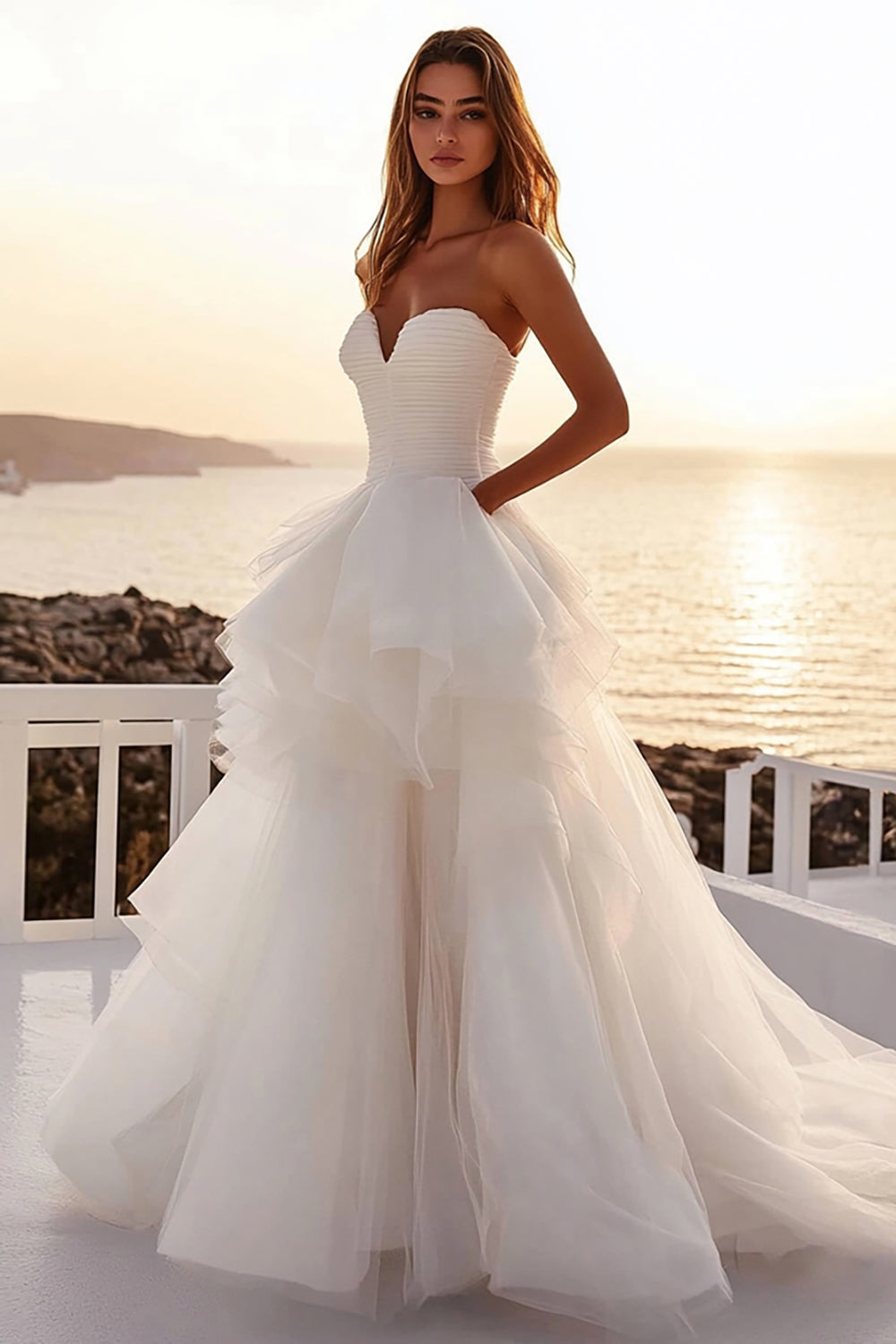 Ivory Tulle Strapless A Line Wedding Dress
