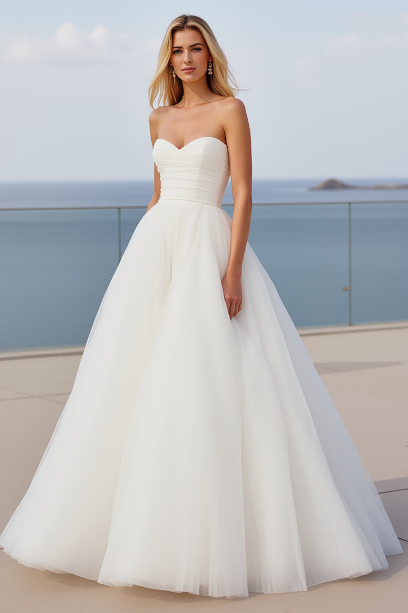 Load image into Gallery viewer, Strapless A Line Ivory Wedding Dress