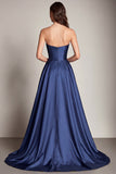 Navy Sweetheart Satin A Line Long Evening Dress