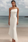 Mermaid White One Shoulder Ruched Long Formal Dress