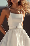 A Line White Spaghetti Straps Ruffles Short Graduation Dress