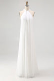 White A Line Halter Chiffon Long Holiday Dress